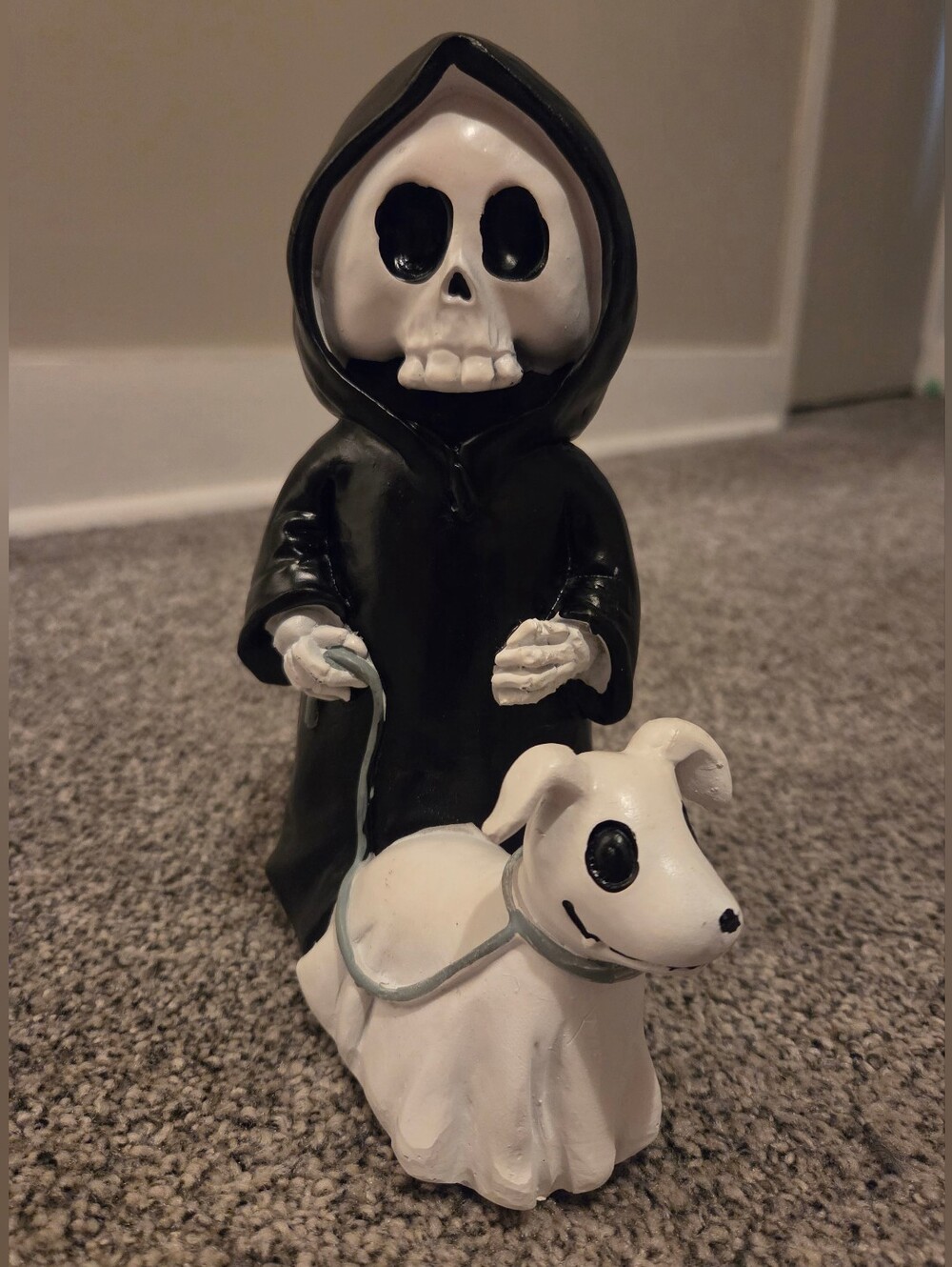 Cute Grim Reaper Figurine Skull Face with Ghost Dog Spooky Halloween